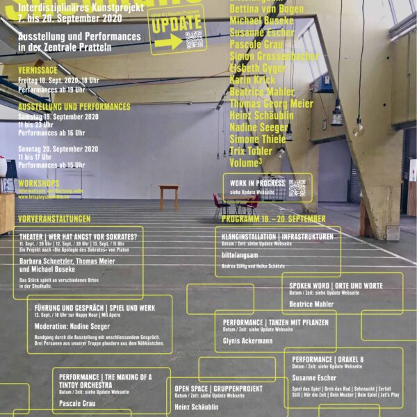 Flyer der Ausstellung Let's Play Shedhalle, September 2020.